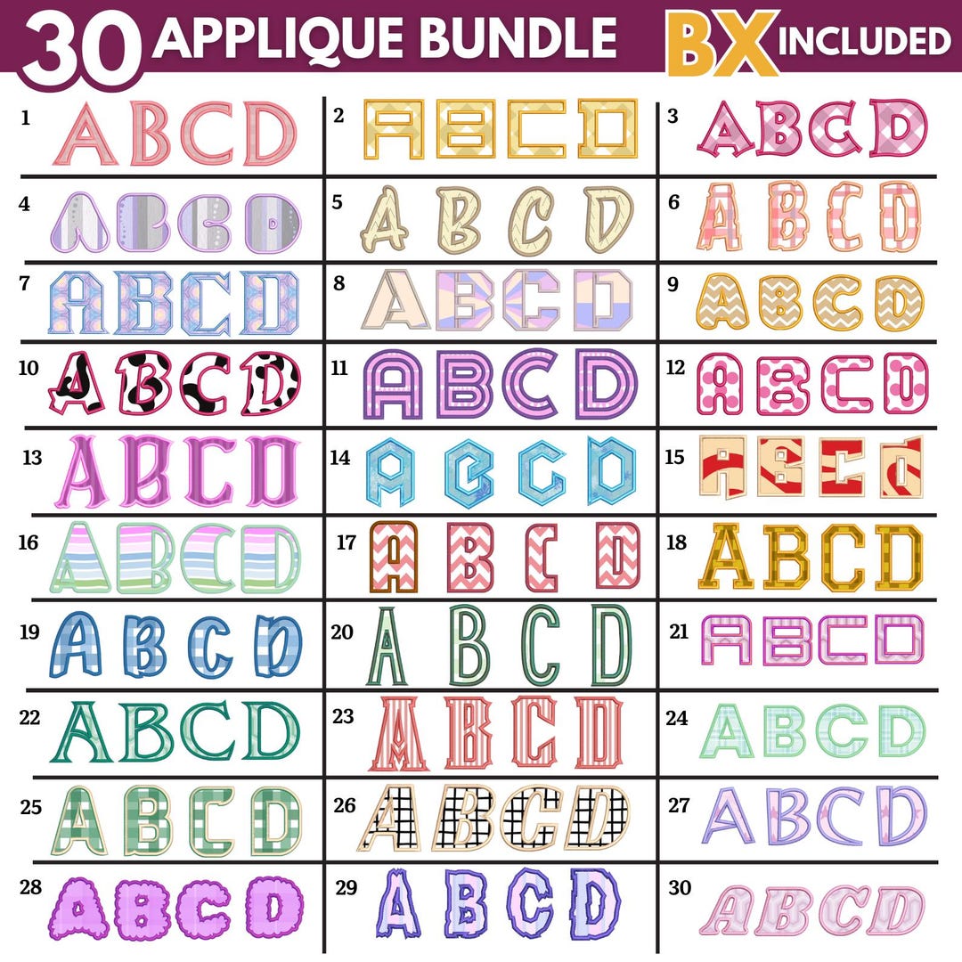 30 Applique Font Embroidery, Applique Alphabet Letters, Machine ...