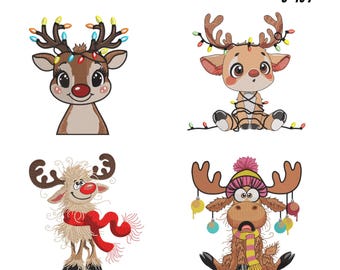 Weihnachten Hirsch Stickdatei, Weihnachten Rentier Stickdatei, Hirsch mit Lichter Stickerei, Weihnachten Maschinenstickerei, 9 Größen