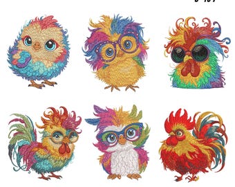 Lustiges Huhn Stickdateien Set: 9 verschiedene Größen (Digitaler Download