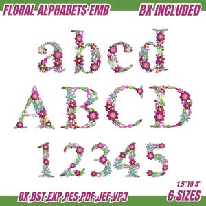 Floral Alphabet Embroidery Design A to Z, Floral Font Embroidery, A-Z Flower Alphabet Machine Embroidery Designs, Alphabet Embroidery 6Sizes