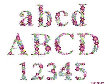 Floral Alphabet Embroidery Design: A-Z Font (1.5-4 inch) (Digital Download)