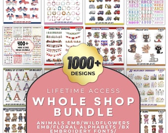 Può includere: Una collezione digitale di oltre 1000 disegni da ricamo con bandiere USA, cornici per monogrammi, mini camion, alfabeti applicati, bordi natalizi, animali patriottici, gatti, caratteri floreali, fiori di campo e orsetti per ricamo a macchina.