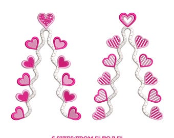 Hearts split side seam cutout Side Bow machine embroidery designs Valentine Heart scalloped edge kids Girls t-shirt sweatshirt embroidery