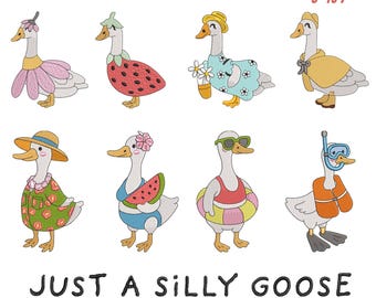 Cute Silly Goose Machine Embroidery Design, 9 Sizes (Instant Download)