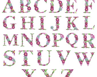 Floral Alphabet Embroidery Designs A-Z (Digital Download)