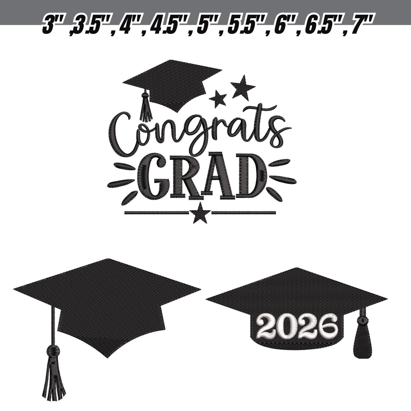 2026 Graduation Cap Embroidery Designs, Satin Stitch (instant Download ...