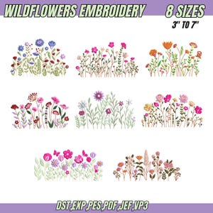 8 Wildflower Meadow Machine Embroidery Design, Cottagecore Wild Flowers, Boho Flower, Wildflower Embroidery Bundle, 9 Sizes,Instant Download