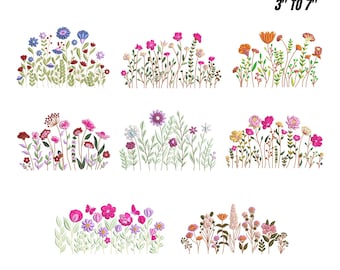 8 Wildflower Meadow Machine Embroidery Design, Cottagecore Wild Flowers, Boho Flower, Wildflower Embroidery Bundle, 9 Sizes,Instant Download