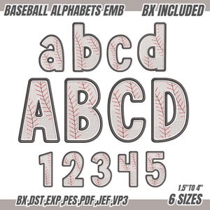 Baseball Letter Embroidery Design, Alphabet Baseball Embroidery Design, Bundle Number Baseball Machine Embroidery Files, Instant Download