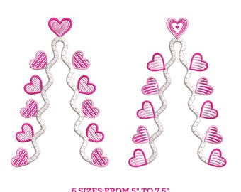 String of Hearts Machine Embroidery Design -Digital PES file Side Bow embroidery Valentine&#39;s Day, side bow embroidery file, heart embroidery