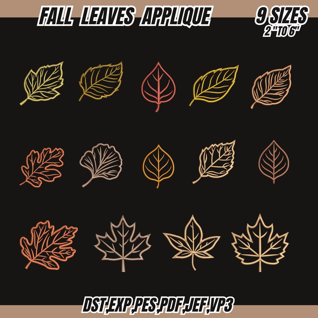 Fall Leaves Applique Embroidery Bundle: Autumn Leaf Machine Designs ...