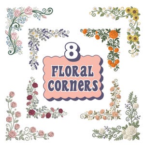 Elegante set di disegni per ricamo con cornice floreale: cornici floreali e geometriche, angoli e bordi per ricamo a macchina. 9 dimensioni.