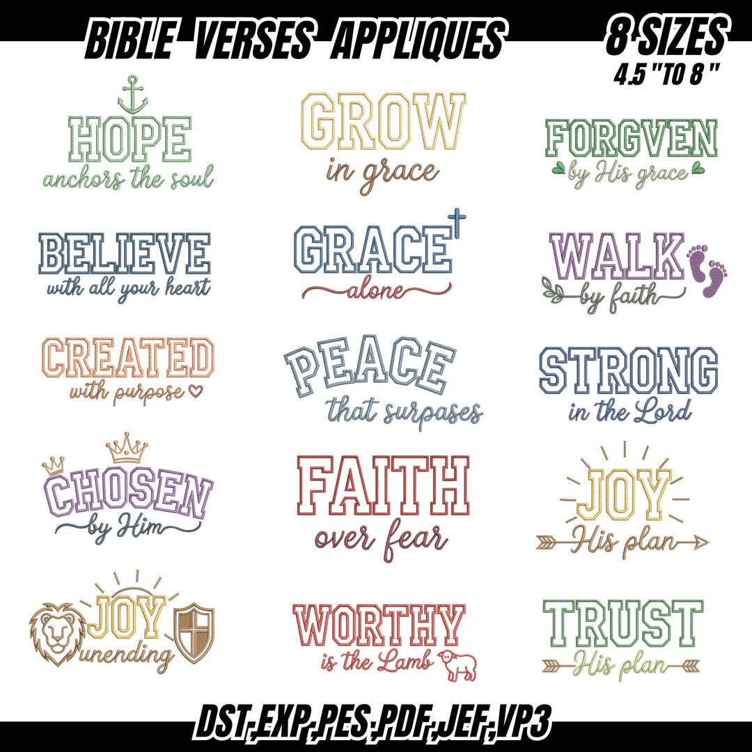Bible Verse Applique Embroidery Designs, Christian Faith Patterns (8 ...