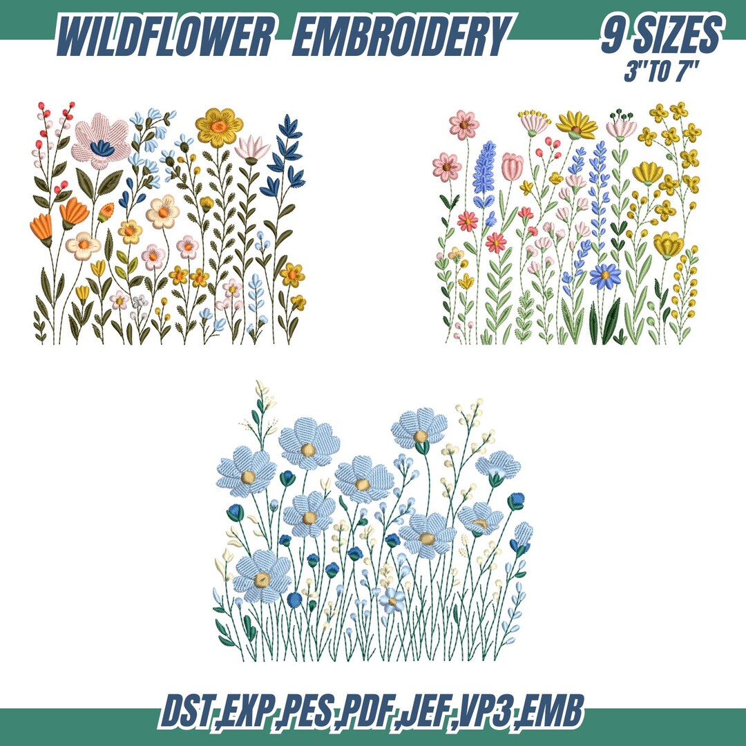 Wildflower Meadow Machine Embroidery Design: Cottagecore Floral ...