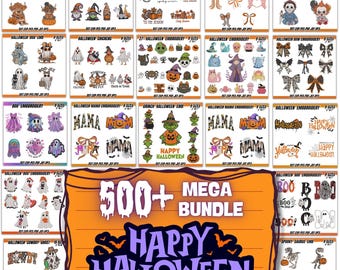 Può includere: Una collezione di ricami a tema Halloween. L'immagine presenta vari disegni, tra cui gnomi, fantasmi, zucche, fiocchi e la scritta "Happy Halloween". I disegni sono disponibili in più misure e fanno parte di un mega bundle.