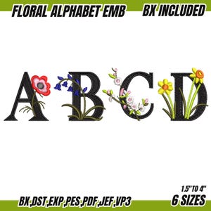 BX Font Floral Alphabet Embroidery A to Z, Floral Font Embroidery, A-Z Floral Alphabet Machine Embroidery Design, Alphabet Embroidery