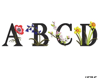 Floral Alphabet Embroidery Font, Machine Embroidery Design (Instant Download)