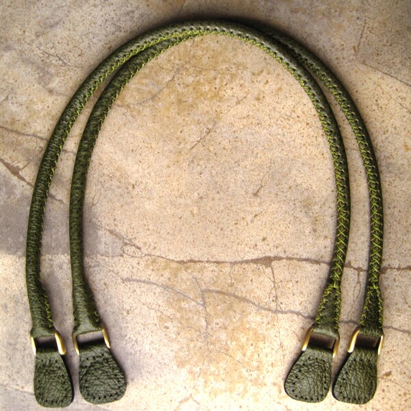 Leather Bag Handles Handmade  in  Moss Green/Two Tone