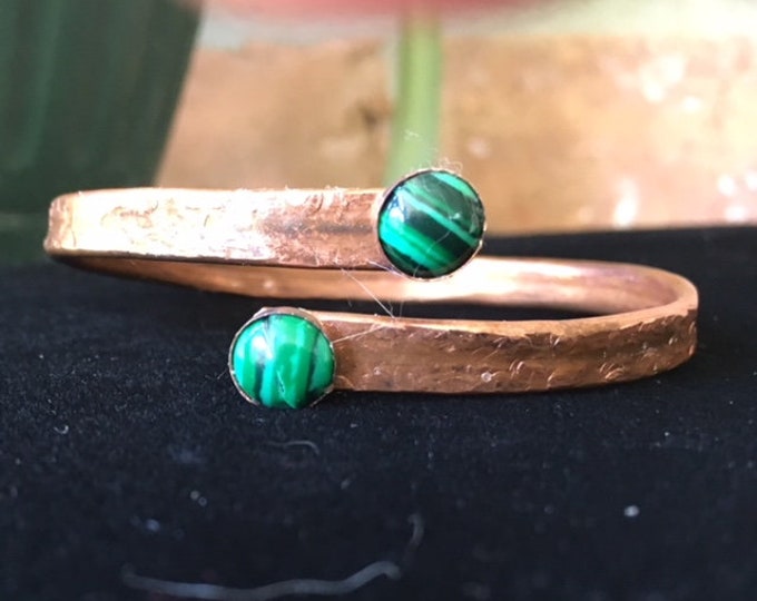 Copper Bangle Bracelet with Malachite