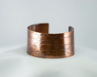 Wide Cuff  with Hand Etched Ovals, Copper, Hand Etched