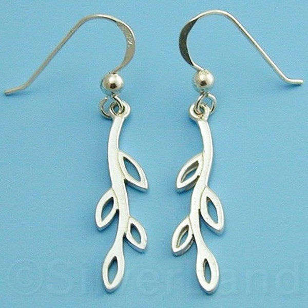 SALE - 2pcs (1 pair) - Sterling Silver Earring Small Openwork Branch Top with Cascading Leaves, 37 x 5 x 1.1 -- (SER537)