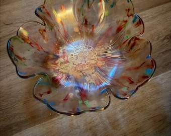 Tigela de resina marrom, turquesa, verde e dourada
