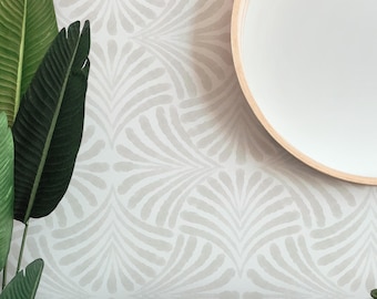 Coastal Boho Fan Palm Leaf Removable Wallpaper in Cool-toned Beige