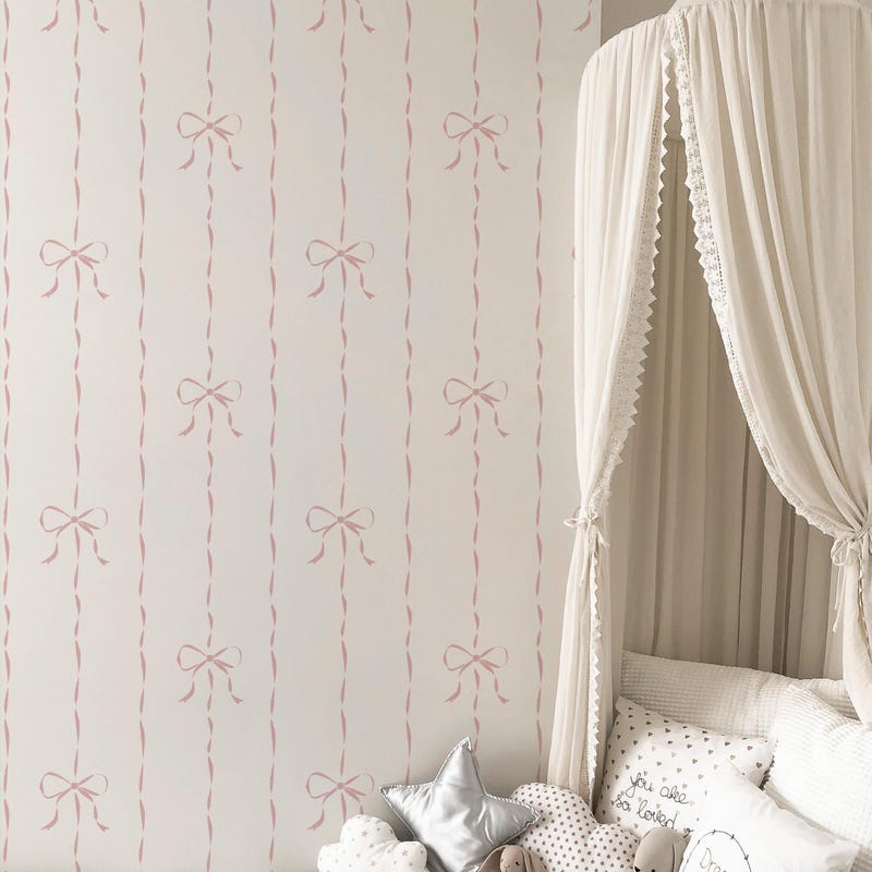Pink Bow Wallpaper Bedroom - Etsy