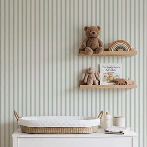 Soft Sage Green Ticking Stripe Wallpaper, Nursery Decor, Peel and Stick or Pre-pasted