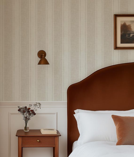 Beige Linen Look Ticking Stripe Wallpaper,Minimalist Wallpaper,Removable Wallpaper, Peel and Stick, Classic Wallpaper, French Country Style