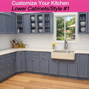 1/6 Scale Custom Lower  Kitchen Cabinets – Style #1 Shaker Doors with Knobs