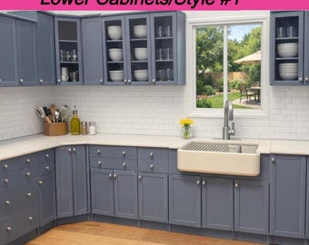 1/6 Scale Custom Lower  Kitchen Cabinets – Style #1 Shaker Doors with Knobs