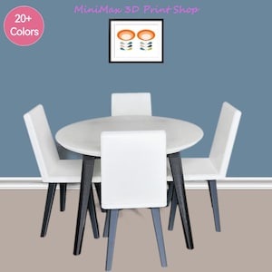 Ensemble de salle à manger - Table ronde avec 4 chaises pour poupées fantaisie de 30 cm (12 po.) à l&#39;échelle 1/6 - Plus de 20 couleurs au choix