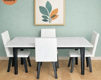 Dining Set – Rectangle Table & 4 Chairs, 1/6 Scale, Personalized