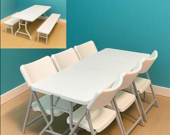 Folding Table with Benches and/or Chairs, 1/6 Scale