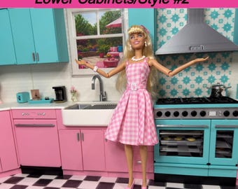 1/6 Scale Custom Lower Kitchen Cabinets – Style #2 Slab Doors with Handles