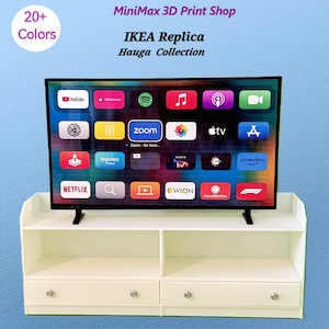 IKEA Replica-Hauga Collection TV Bench with Drawers  & Optional TV for 12" Fashion Dolls-3D Printed 1/6 Scale- Choice of 40+ Colors