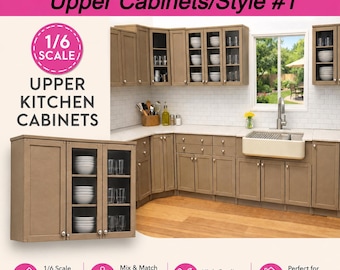 1/6 Scale Custom Upper Wall Cabinets-Style #1-Shaker Doors with Knobs