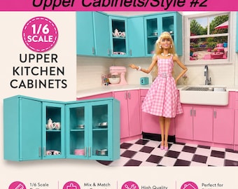 1/6 Scale Custom Upper Cabinets – Style 2-Slab Doors with Handles