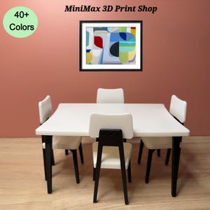 Conjunto de jantar com mesa e 4 cadeiras – Escala 1/6, Impresso em 3D, Cores Personalizadas