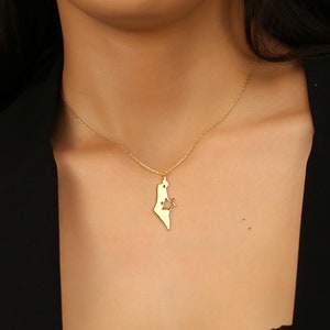 Vergulde ketting Israël kaart, Joods symbool, MadeIn Israel, steun Israël, Davidster op de kaart, Joodse geschenken, Joodse sieraden