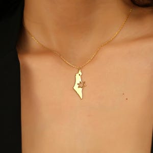 Ketting kaartoverzicht Israël, ketting silhouet kaart Israël, standaard met ketting Israël, steun Israël ketting, ketting nooit meer