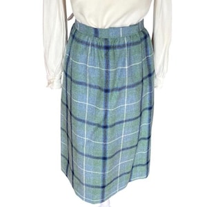 Glenisla Plaid Wool Kilt | Vintage Preppy Blue Green Plaid Thick Wool Skirt, Made in Scotland and 100% Wool