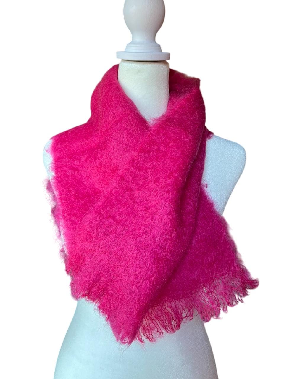 Vintage Handmade Creebridge Scottish Mohair/Wool Blend pink scarf and hat combo Pink Hat Scarf Set, Pink Mohair Hat, Fluffy Hat, Long Scarf  main image 3
