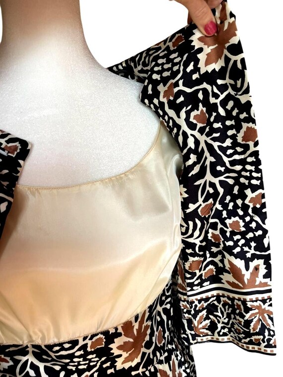 Vintage Silk Leaf Print Dress and Cropped Jacket … - image 6