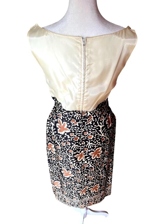 Vintage Silk Leaf Print Dress and Cropped Jacket … - image 9