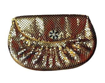 Vintage Whiting & Davis Gold Mesh Clutch | 1950s Rhinestone Evening Bag