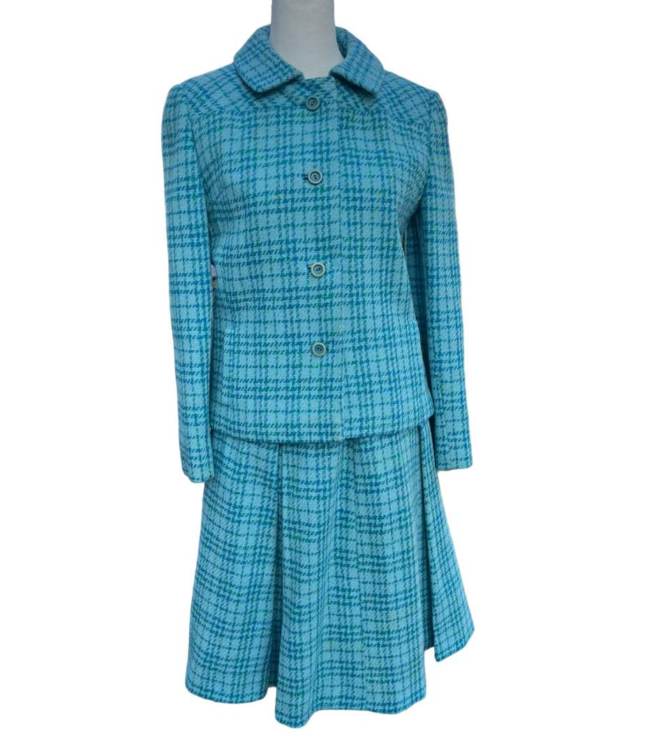 Vintage Wool Skirt Suit: 1960s Plaid Blazer Set, Made in Ireland
