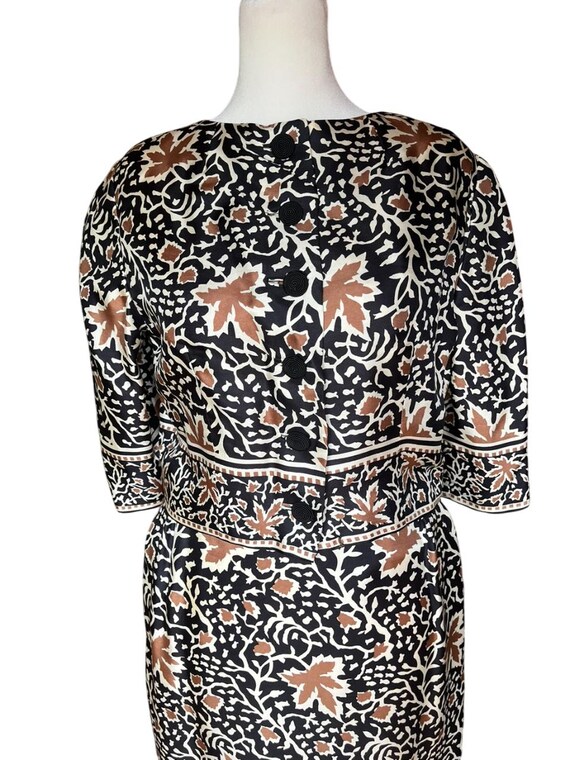 Vintage Silk Leaf Print Dress and Cropped Jacket … - image 2