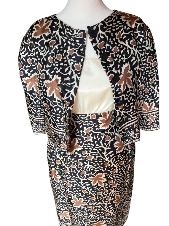 Vintage Silk Leaf Print Dress and Cropped Jacket … - image 7
